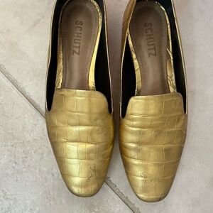 SCHUTZ Metallic Gold Embossed Loafers